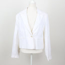 White Linen Single-Button Notch Lapel Cropped Blazer – Size M-1
