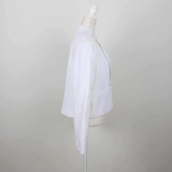 White Linen Single-Button Notch Lapel Cropped Blazer – Size M
