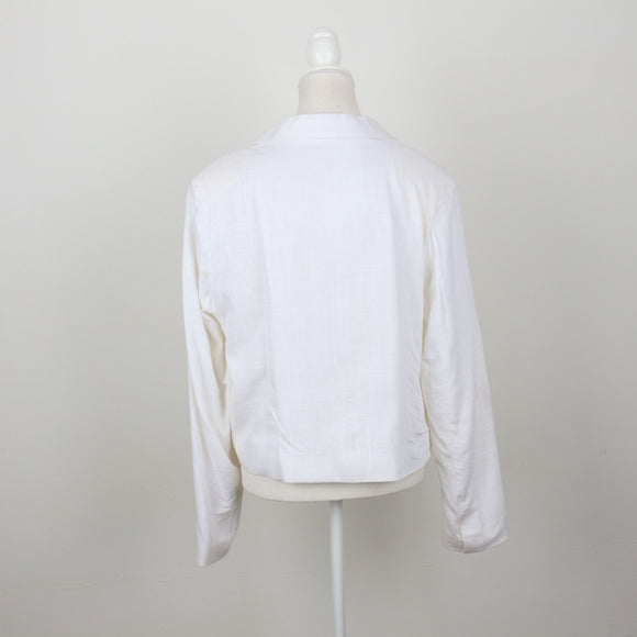 White Linen Single-Button Notch Lapel Cropped Blazer – Size M