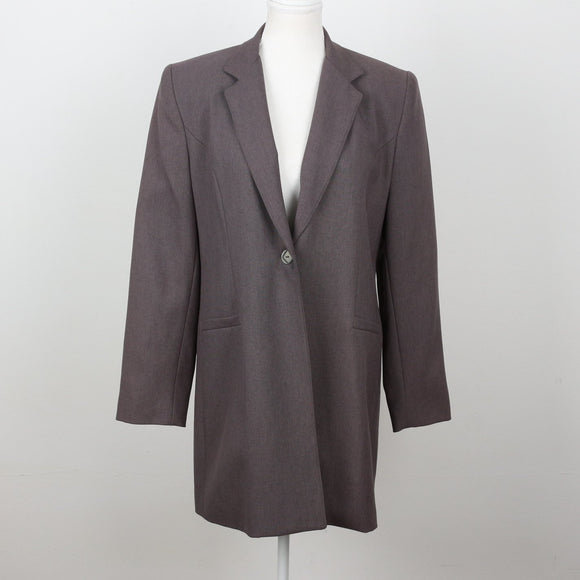 Taupe Longline Single-Button Shoulder Pad Blazer – Size 34