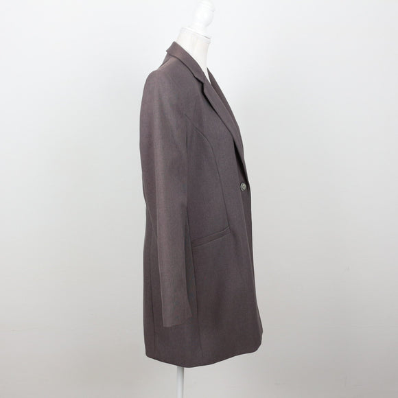 Taupe Longline Single-Button Shoulder Pad Blazer – Size 34