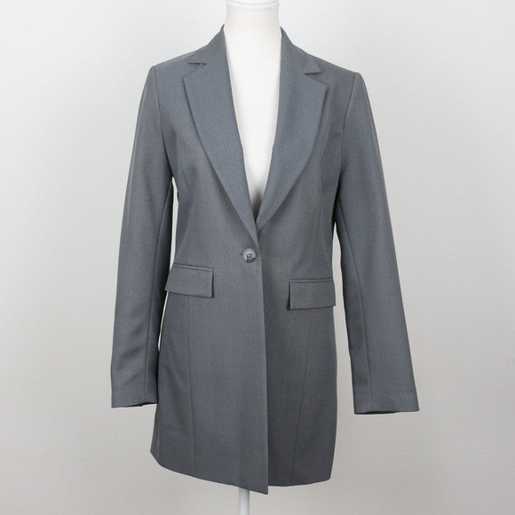 Slate Grey Longline Single-Button Notch Lapel Blazer – Size 32