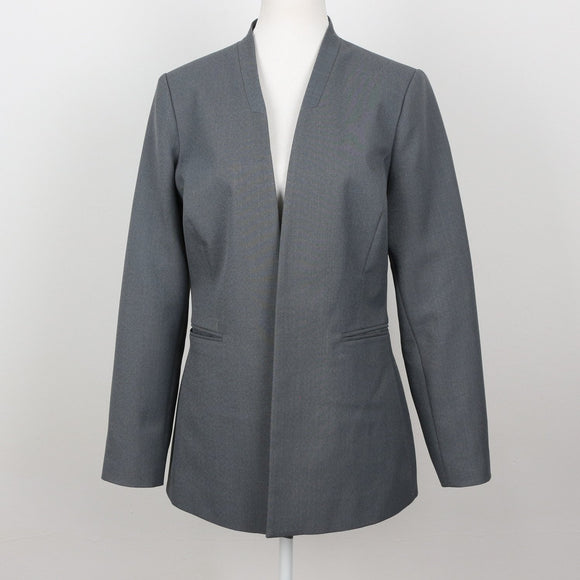 Slate Grey Collarless Open-Front Longline Blazer – Size 32