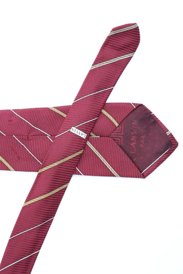Lanvin Maroon, Yellow & White Striped Silk Tie | One Size | Pre-Loved - 0