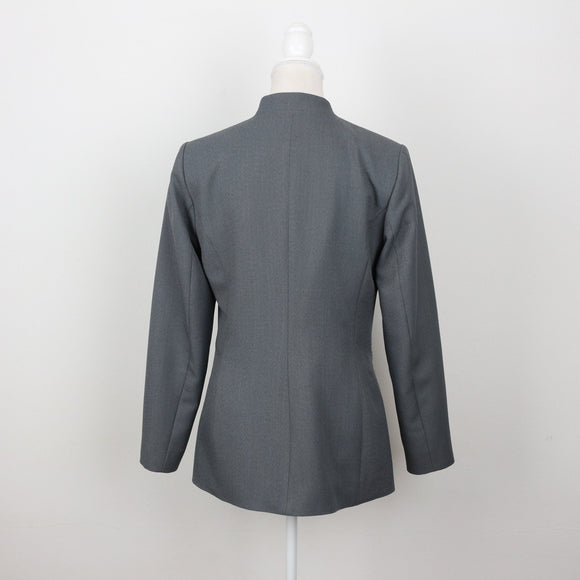 Slate Grey Collarless Open-Front Longline Blazer – Size 32