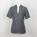 Slate Grey Collarless Short-Sleeve Three-Button Fitted Blazer – Size 32-1