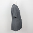 Slate Grey Collarless Short-Sleeve Three-Button Fitted Blazer – Size 32-2