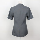 Slate Grey Collarless Short-Sleeve Three-Button Fitted Blazer – Size 32-3