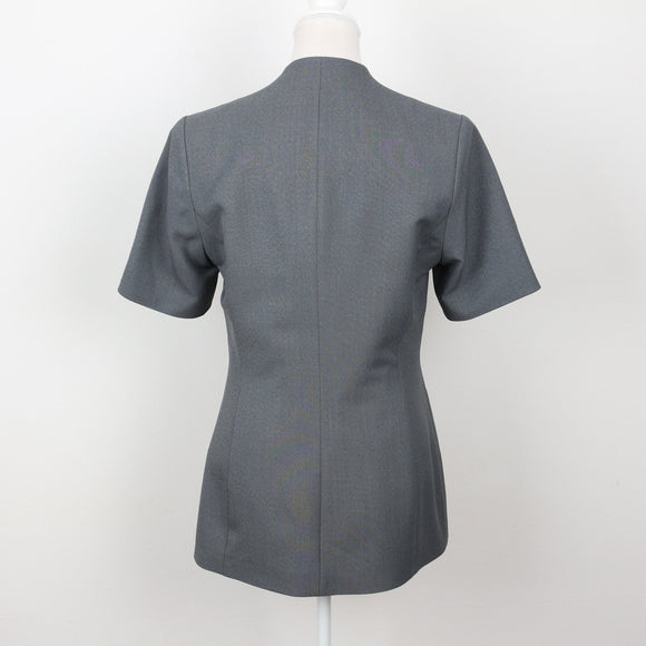 Slate Grey Collarless Short-Sleeve Three-Button Fitted Blazer – Size 32