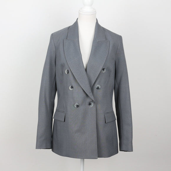 Steel Blue Double-Breasted Peak Lapel Tailored Blazer – Size 32