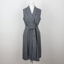 Steel Blue Sleeveless Lapel Belted Midi Shirt Dress – Size 32-1