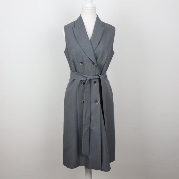 Steel Blue Sleeveless Lapel Belted Midi Shirt Dress – Size 32