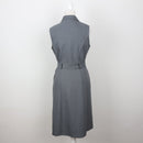 Steel Blue Sleeveless Lapel Belted Midi Shirt Dress – Size 32-3