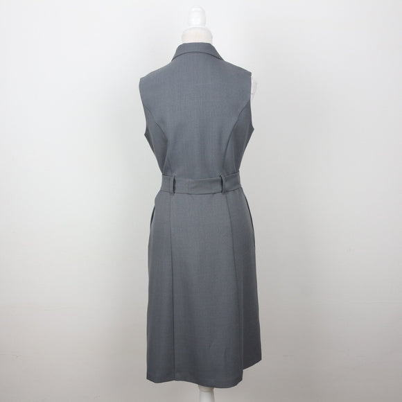 Steel Blue Sleeveless Lapel Belted Midi Shirt Dress – Size 32