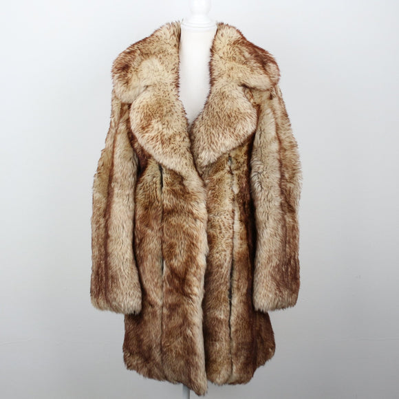 Camel & Cream Tipped Faux Fur Longline Coat – Size S