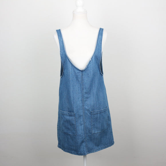 The Fix Mid-Wash Denim Pinafore Mini Dress with Patch Pockets – Size 6