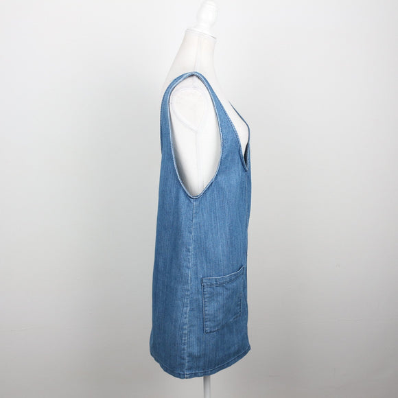 The Fix Mid-Wash Denim Pinafore Mini Dress with Patch Pockets – Size 6