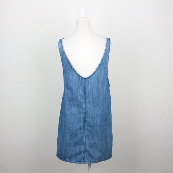 The Fix Mid-Wash Denim Pinafore Mini Dress with Patch Pockets – Size 6
