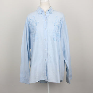 Powder Blue Tonal Floral Embroidered Button-Down Oversized Shirt – Size L