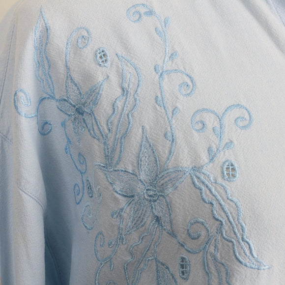Powder Blue Tonal Floral Embroidered Button-Down Oversized Shirt – Size L