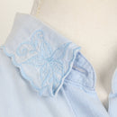 Powder Blue Tonal Floral Embroidered Button-Down Oversized Shirt – Size L-2