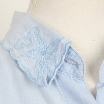 Powder Blue Tonal Floral Embroidered Button-Down Oversized Shirt – Size L - 0