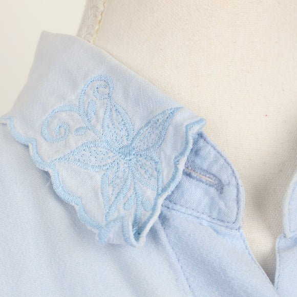 Powder Blue Tonal Floral Embroidered Button-Down Oversized Shirt – Size L