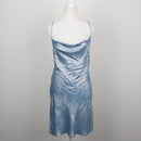 Zara Ice Blue Metallic Cowl Neck Slip Mini Dress – Size M-1