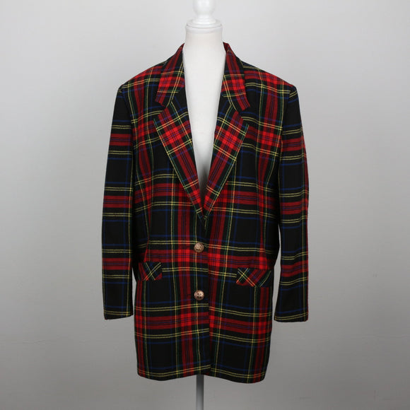 Vintage Red & Black Royal Stewart Tartan Longline Blazer – Size L