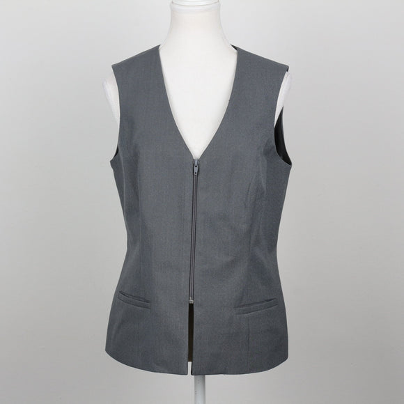 Charcoal Grey Zip-Front V-Neck Tailored Waistcoat – Size 34