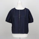 Truworths Navy Broderie Anglaise Puff-Sleeve Cropped Blouse – Size 42-1