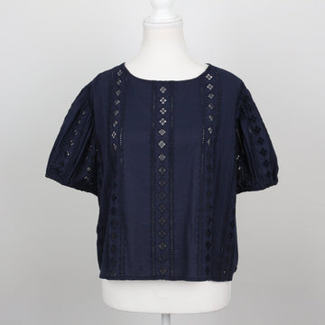 Truworths Navy Broderie Anglaise Puff-Sleeve Cropped Blouse – Size 42