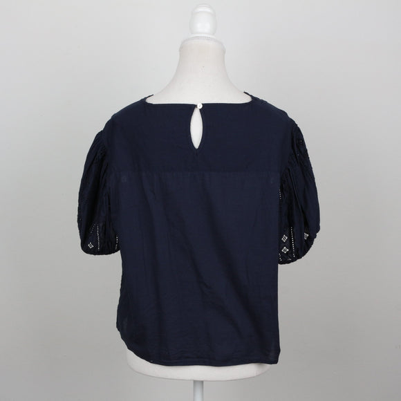 Truworths Navy Broderie Anglaise Puff-Sleeve Cropped Blouse – Size 42
