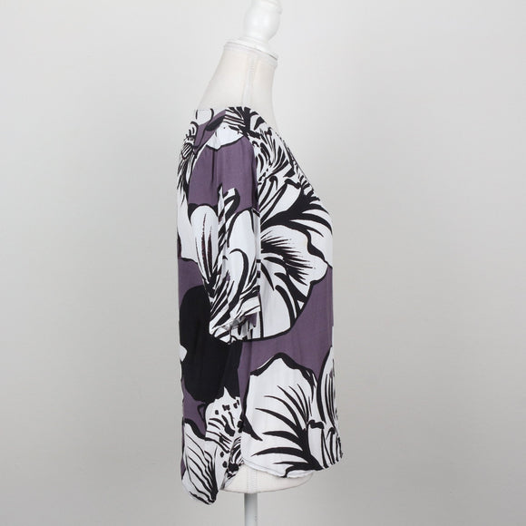 Poetry Mauve & White Bold Tropical Floral Print Short-Sleeve Blouse – Size 8