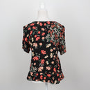 H&M Black Multi Floral Print V-Neck Tie-Front Flutter Blouse – Size 8-3