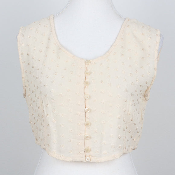 Cream Swiss Dot Sleeveless Button-Front Cropped Top – Size S