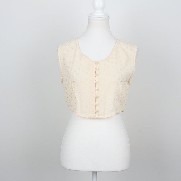 Cream Swiss Dot Sleeveless Button-Front Cropped Top – Size S