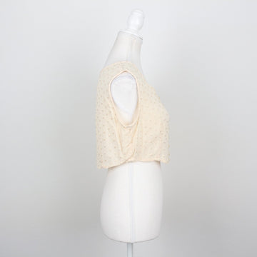 Cream Swiss Dot Sleeveless Button-Front Cropped Top – Size S - 0