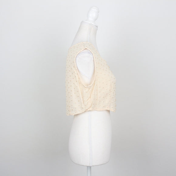 Cream Swiss Dot Sleeveless Button-Front Cropped Top – Size S