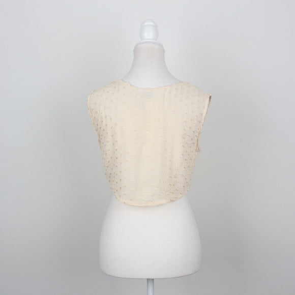 Cream Swiss Dot Sleeveless Button-Front Cropped Top – Size S