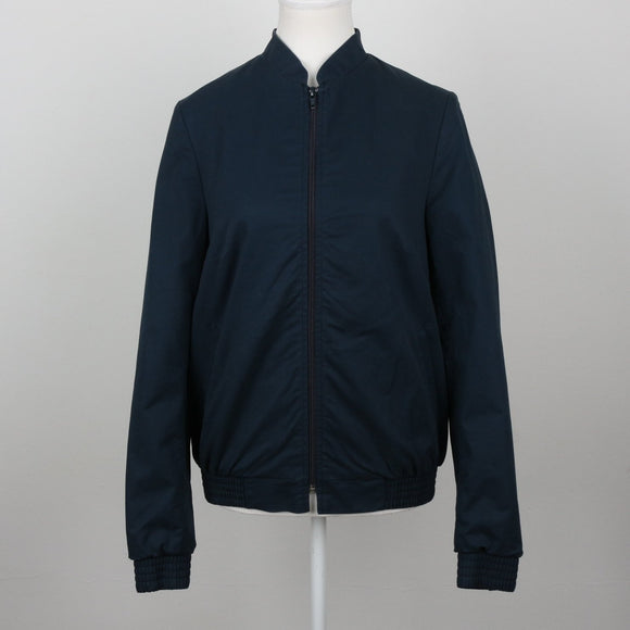 Midnight Navy Zip-Up Ribbed-Cuff Lined Bomber Jacket – Size S