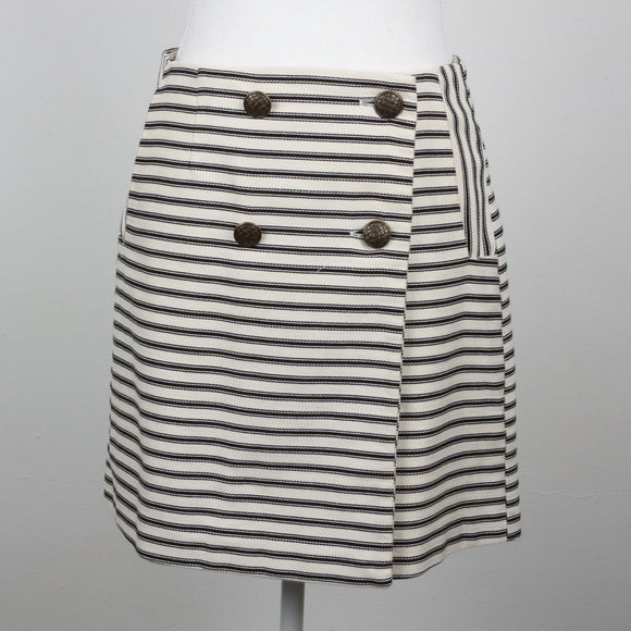 Topshop Cream & Black Stripe Nautical Double-Button Wrap Mini Skirt – Size 12