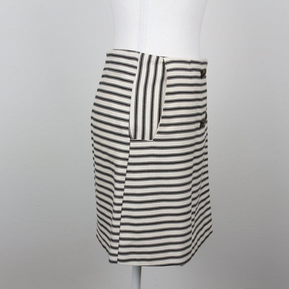 Topshop Cream & Black Stripe Nautical Double-Button Wrap Mini Skirt – Size 12
