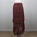 Primark Burgundy Ditsy Floral Tiered Chiffon Maxi Skirt – Size 40-3