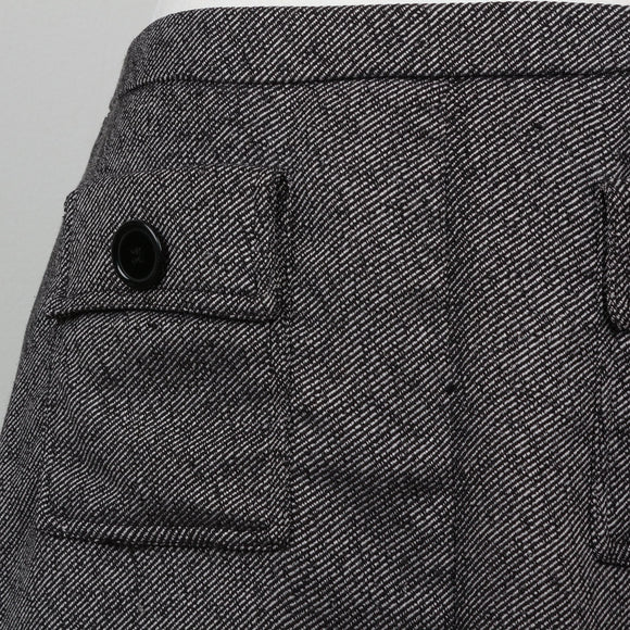 Salt & Pepper Herringbone Tweed High-Waist A-Line Mini Skirt with Flap Pockets – Size 38