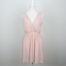 Blush Pink Surplice V-Neck Ruched Waist Chiffon Mini Dress – Size L-1