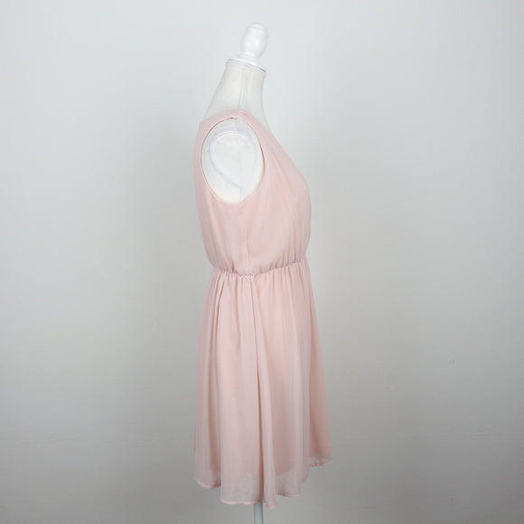 Blush Pink Surplice V-Neck Ruched Waist Chiffon Mini Dress – Size L