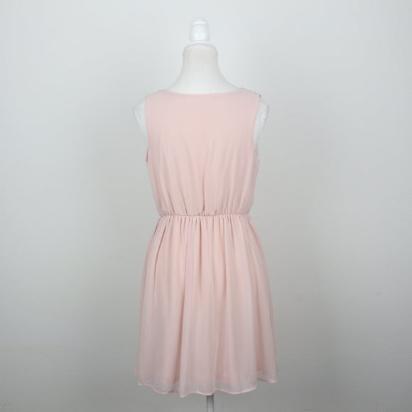 Blush Pink Surplice V-Neck Ruched Waist Chiffon Mini Dress – Size L