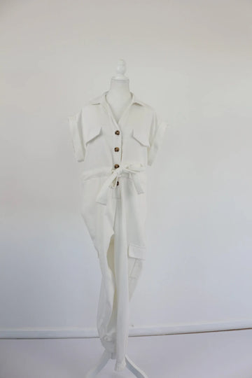 White Denim Jumpsuit | Sizes S–XL | Brand New