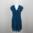 Teal Pintuck V-Neck Cap-Sleeve Chiffon Mini Dress – Size 32-1